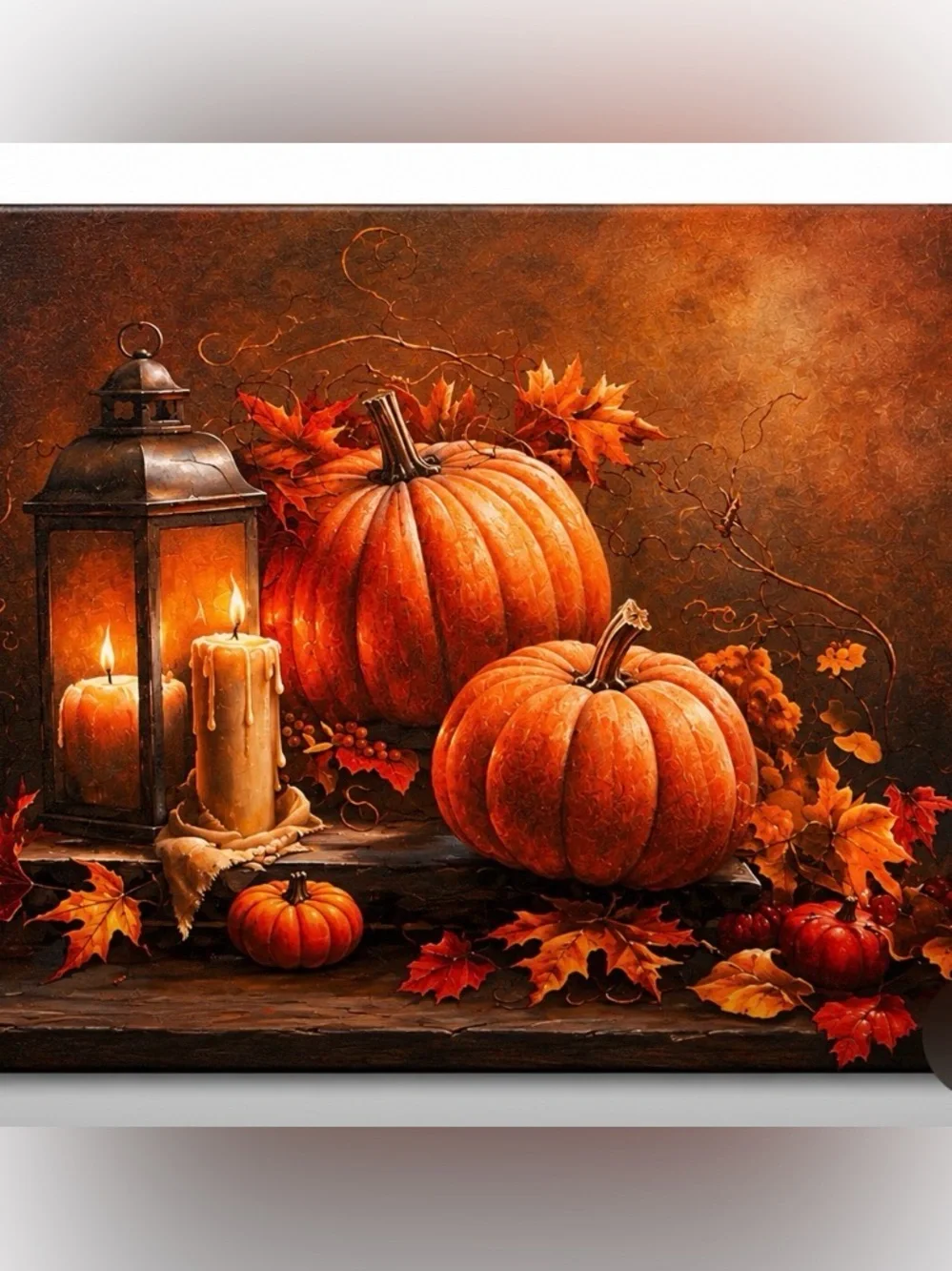 Autumn Pumpkin Lantern Wall Art - Orange Canvas Print 15.5”W x 12”H